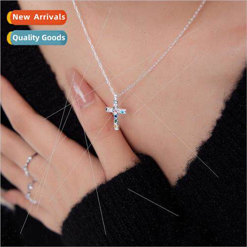 Colorful Diamonds Cross Necklace Europe Gold-Plated Color Pe