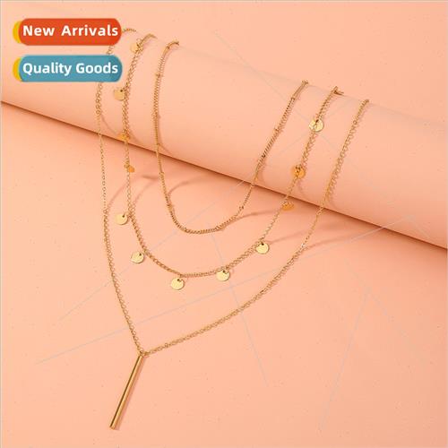 Round sequin collarbone chain layered copper tube y shape in