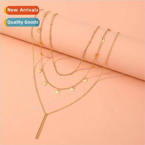 Round sequin collarbone chain layered copper tube y shape in