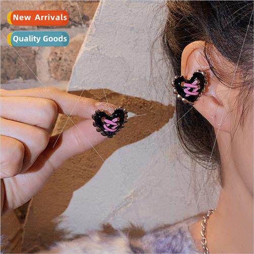 New country love heart ear clips female whout ear holes blac