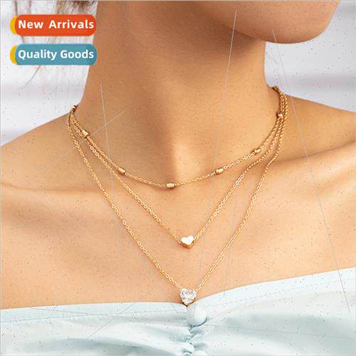 Jewelry che Love Heart Peach Heart Glter Zirconia Multi-Laye