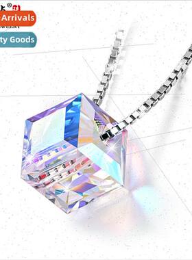 Crystal Candy Cube Necklace 925 lver Jewelry Women Pendant N