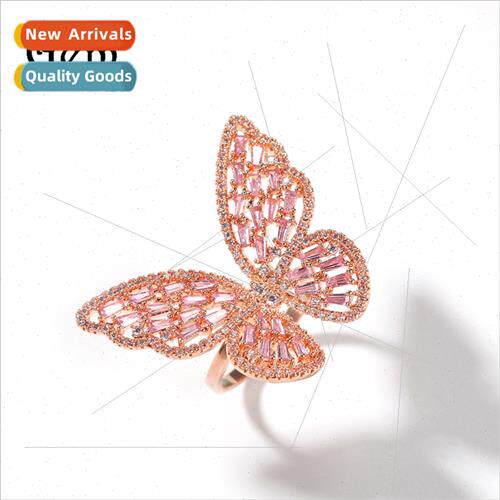 Europe hollow zirconia rose gold butterfly ring female fashi
