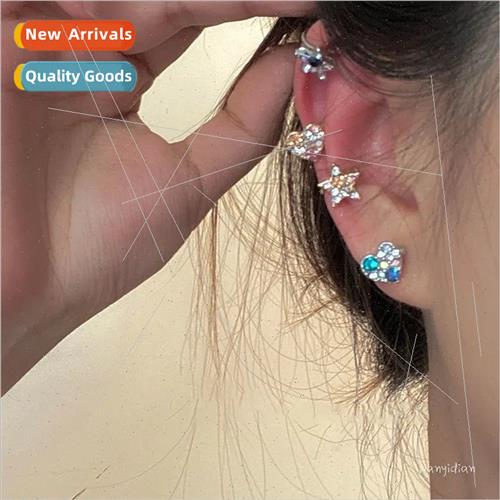 New phantom color inlaid diamond pentagram love ear bone cli