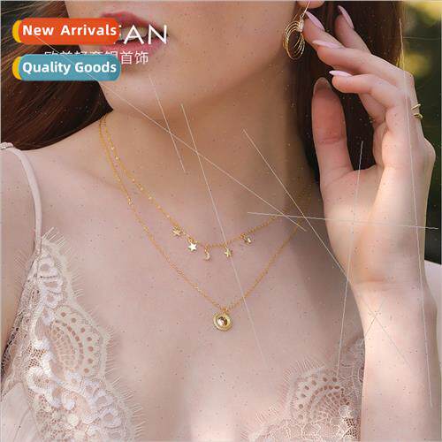 S925 lver Necklace Female Europe Stacking che Star Moon Glos