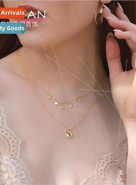 S925 lver Necklace Female Europe Stacking che Star Moon Glos