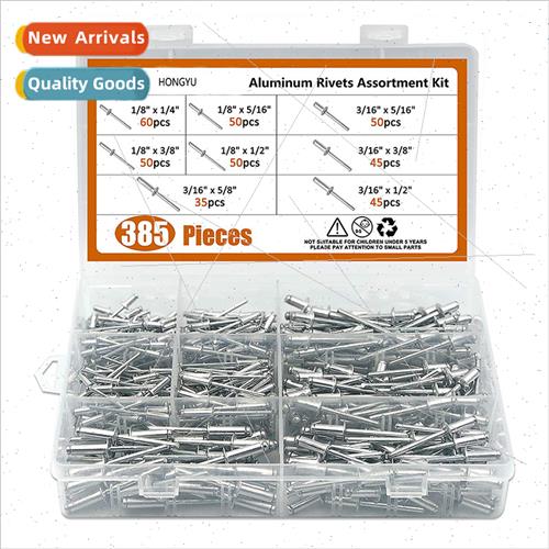 385pcs Aluminum Open End Blind Rivets wh Flat Round Head M3.