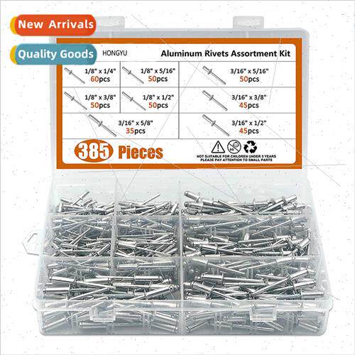 385pcs Aluminum Open End Blind Rivets wh Flat Round Head M3.