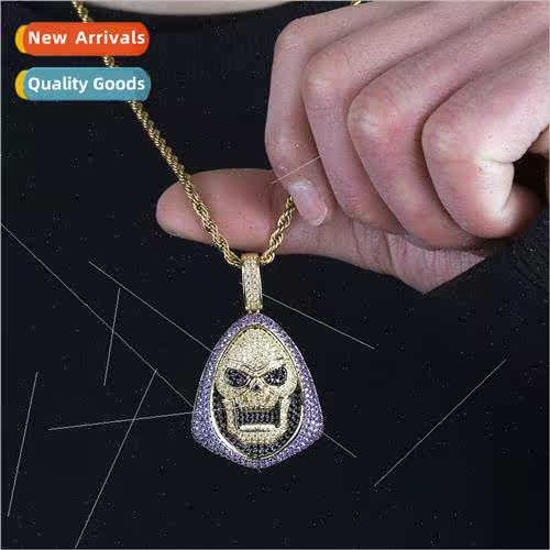 Europe INS full zirconia skull pendant hiphop men necklace