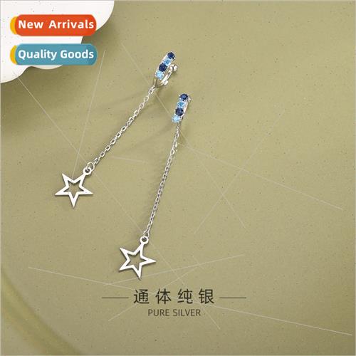 S925 silver Korea color diamond zirconia star tassel ear cli