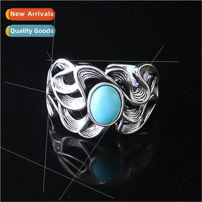 turquoise ring men Europe retro adjustable opening alloy men