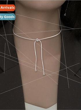 Drawing retractable snake bone round bead necklace adjustabl