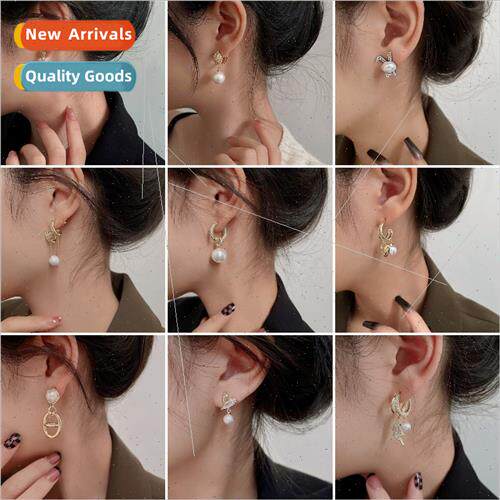 silver pin zirconia letter pearl tassel earrings fashion ins
