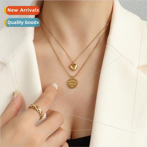 France round peach heart love pendant tanium steel gold doub