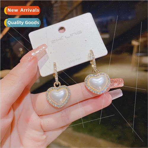 S925 silver needle new love pearl earrings cold wind earring