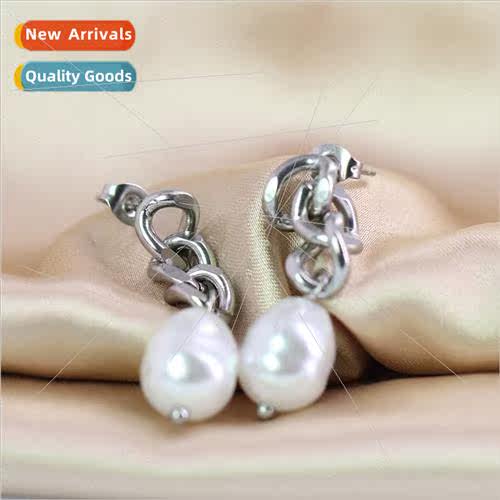 Imation pearl irregular 304 chain earrings earrings Korea be