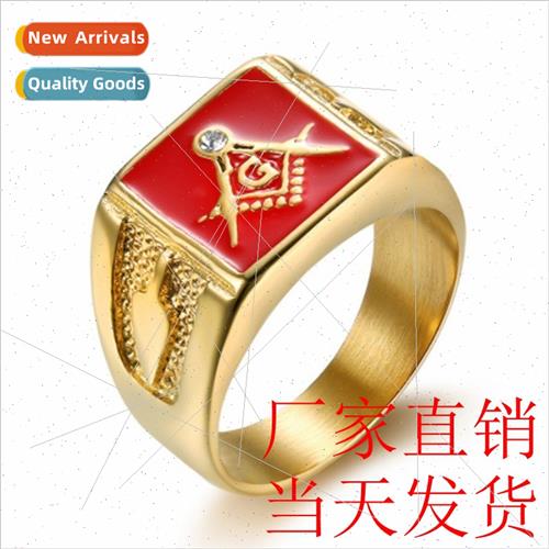 New in Europe Masonic AG Gold Plated Diamond Drop Men Ring