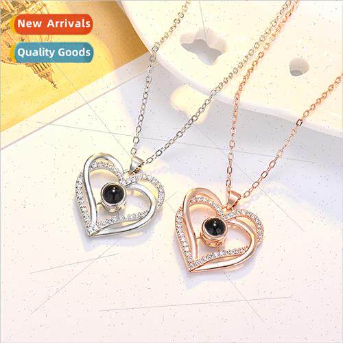 I Love You Projected Heart Necklace Women Micro Set Glter Di