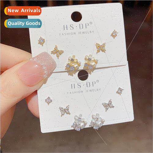 s925 silver needle sweet small zirconia butterfly flower ear