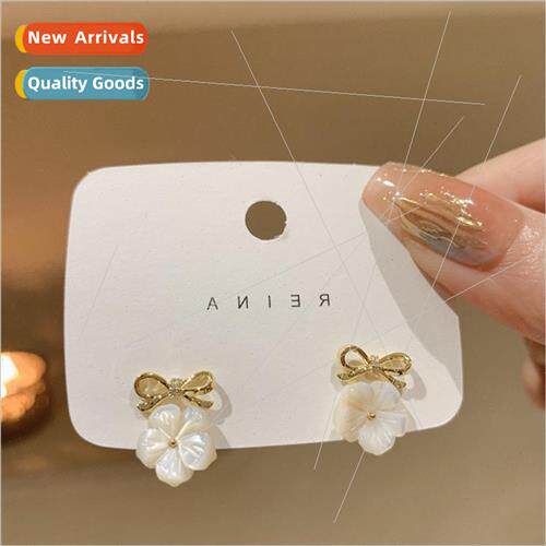 S925 silver needle Korea bow shell flower earrings wh earrin