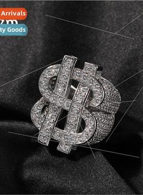 New Hip Hop HIPHOP Skeleton Dollar gns Ring Full Zirconia Hi