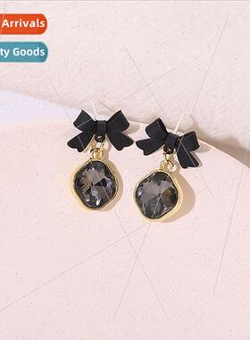 S925 silver needle Korea niche black bow 2022 retro earrings