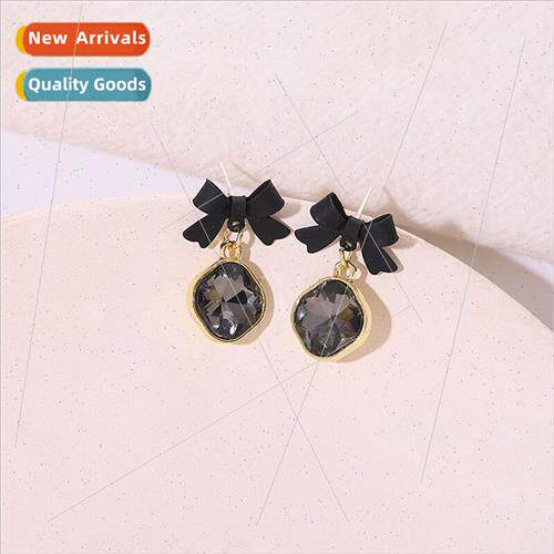 S925 silver needle Korea niche black bow 2022 retro earrings