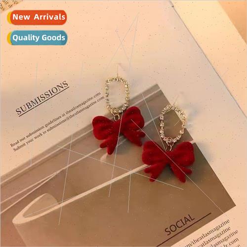 925 silver needle burgundy velvet bow new fall winter earrin