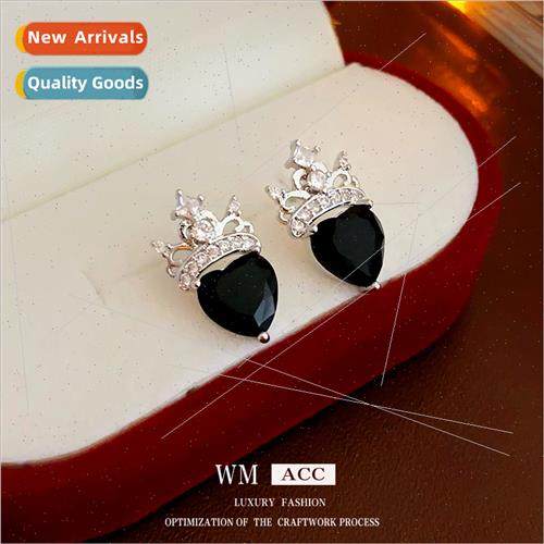 lver needle zirconia love crown hollow earrings French retro