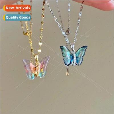 Illusion Gradient Butterfly Necklace Women Vintage Versatile