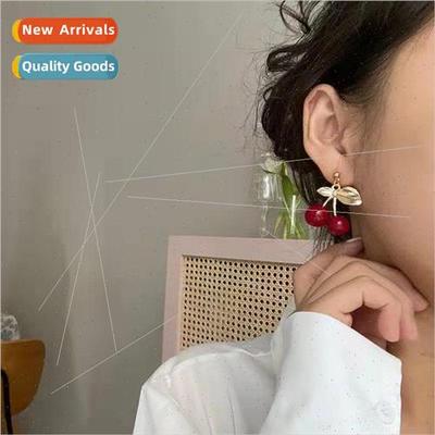 Festive cherry red cute silver pin girl sense New Year earri