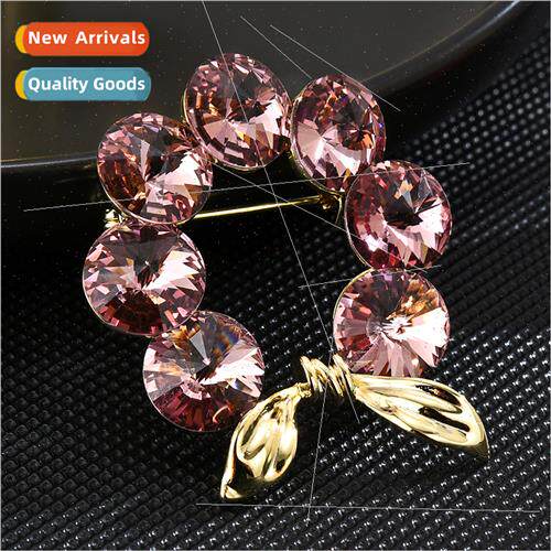 mple shining red crystal circle bow brooch female high-end l