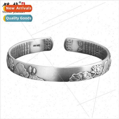 Vintage 999 lotus Buddha hsilver bracelet female lotus send