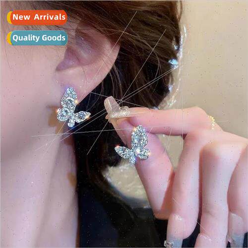 Super flash full diamond butterfly earrings female niche ear