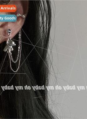 Can be worn whout ear holes Bear bow chain onepcs ear bone c