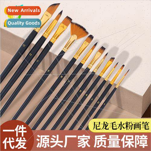 12pcs oil painting brushes set matte glossy black wooden rod