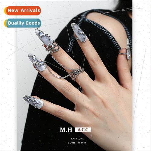 Illusion drip oil pearl nail ring female new Chinese chain n