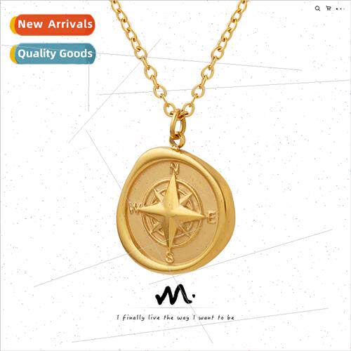 Europe ins round sign compass pendant necklace tanium steel