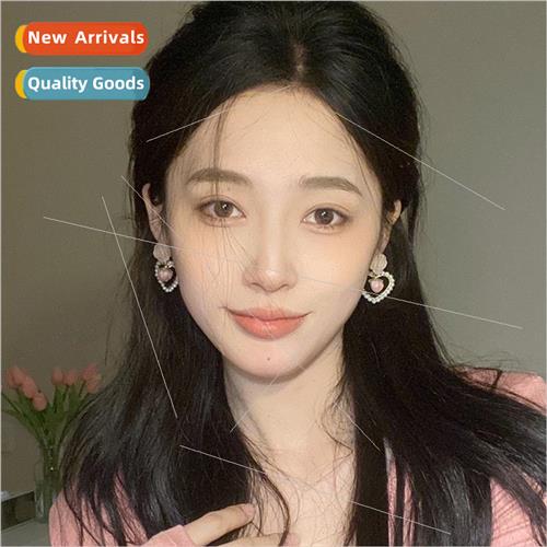 Pink Rose Heart Stud Earrings French Tender Strawberry Pearl