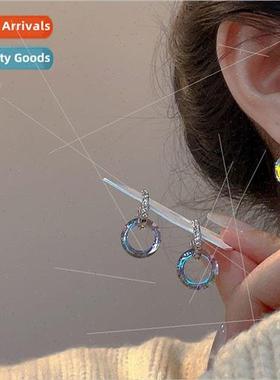 Illusion crystal zirconia circle earrings female Korea simpl