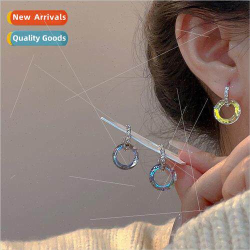Illusion crystal zirconia circle earrings female Korea simpl