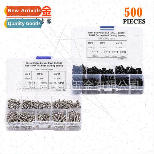 500pcs M3 ckel Black Pan Head Round Head Tapping Screws Asso