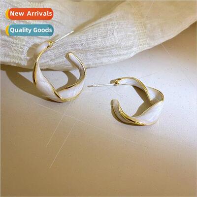 Korea French irregular spiral cream whe earrings female new