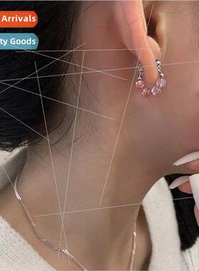 Four pink strawberry crystal earrings simple Korea girlfrien