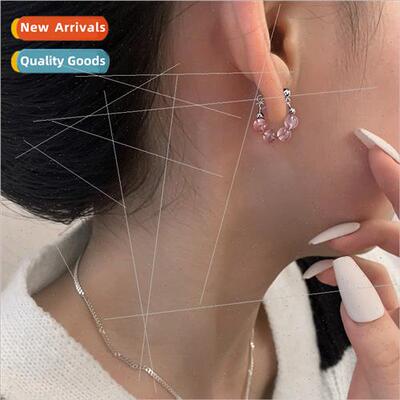 Four pink strawberry crystal earrings simple Korea girlfrien