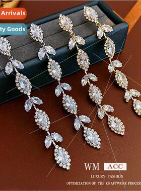 lver needle zirconia leaves long tassel earrings earrings ea