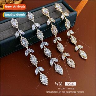 tassel leaves long earrings needle lver zirconia