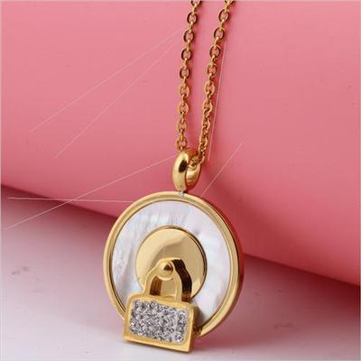 Gold Round Seashells Love Lock Necklace Set Stainless Earrin