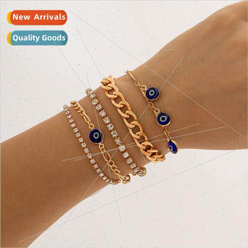 Bohemian fashion blue evil eye bracelet set mple rhinestone