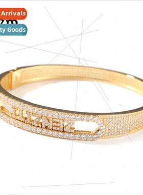 Europe Hip Hop Copper with Zirconia 11MM Letter Open Bangle